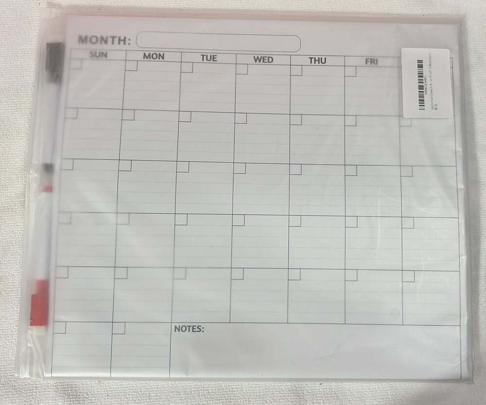 Dry Erase Calendar for Wall, 12-Month Undated